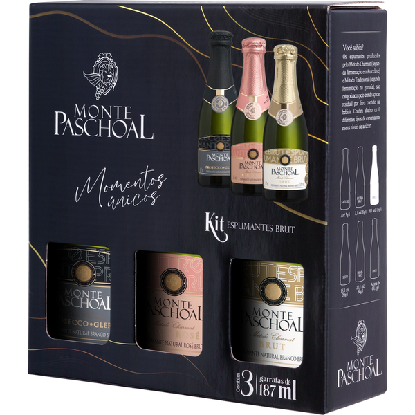 Kit Mini Espumante Monte Paschoal Brut 3x187 ml